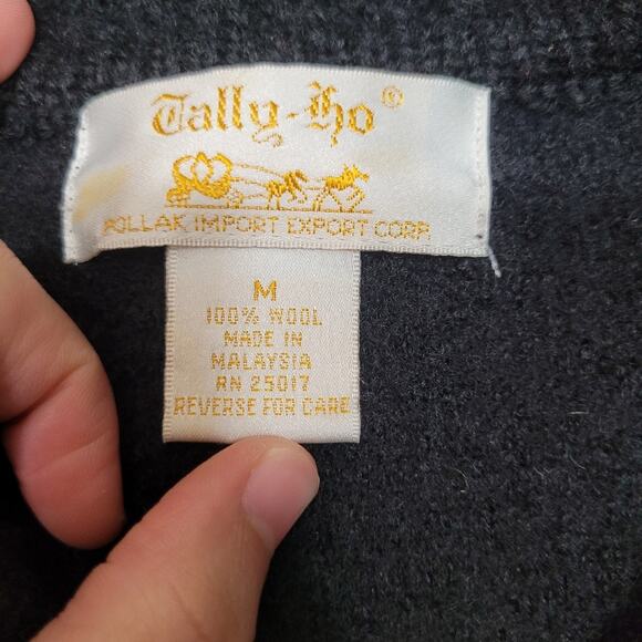 Vintage Tally-Ho thick knit black wool button front sweater cardigan jacket - Picture 4 of 7